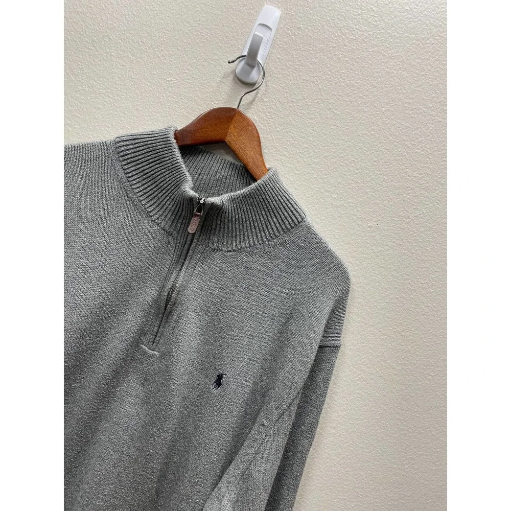 Polo Ralph Lauren Mens Gray Long Sleeve 1/4 Zip Mock Neck Sweater Size 2XLT